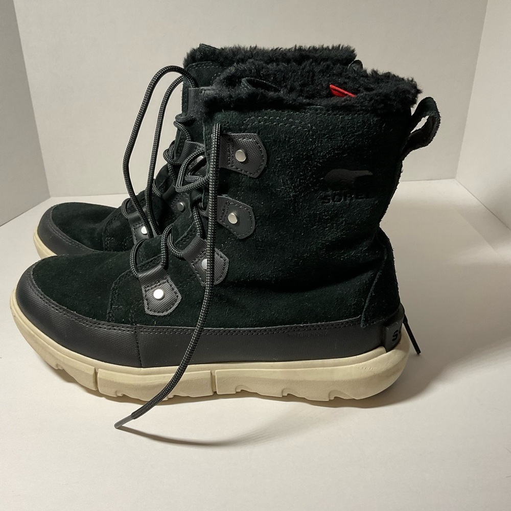 Sorel Black Suede Winter Boots with Cream Sole